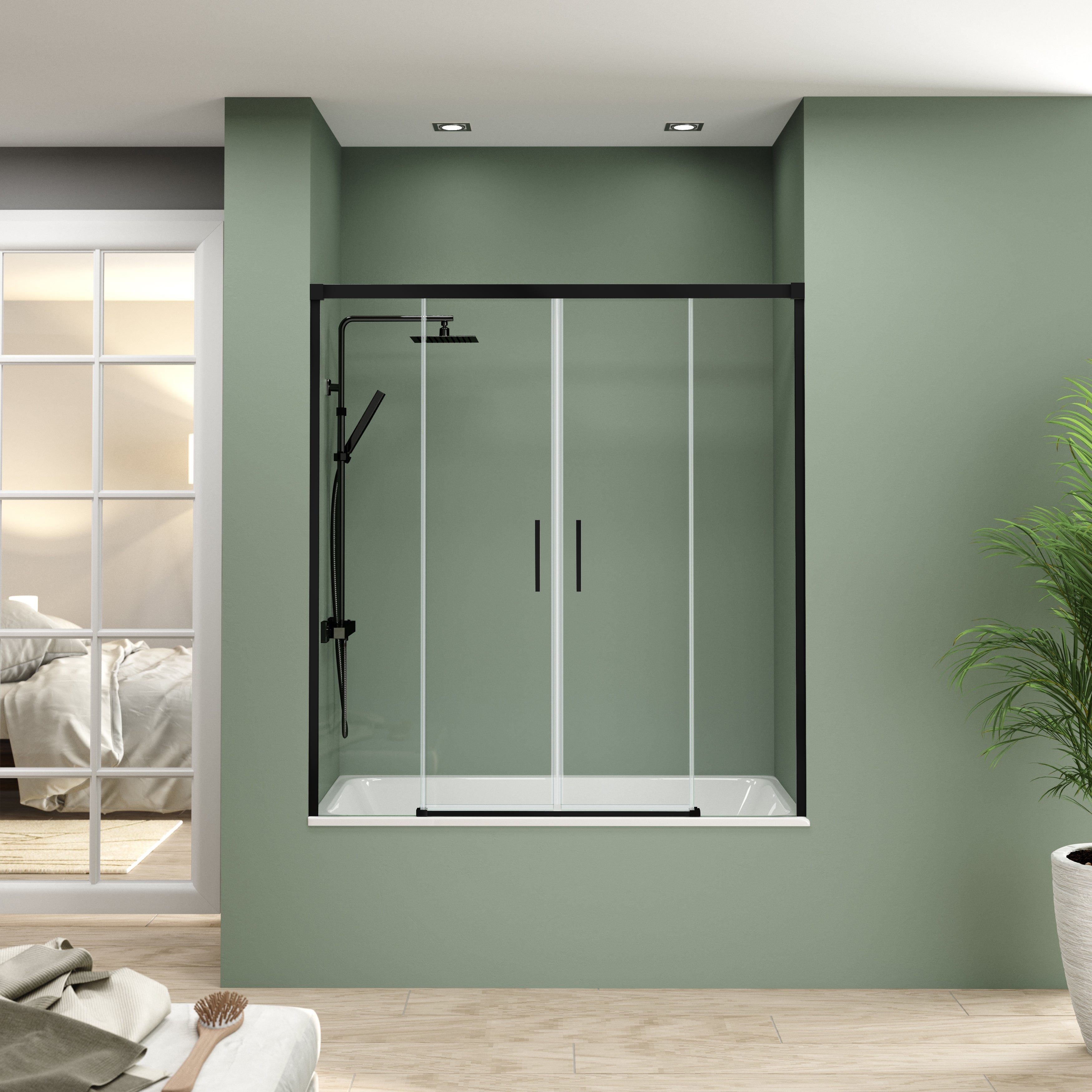 BATHME NIXON Mampara Frontal Bañera 2Fijos+2Correderas Negro