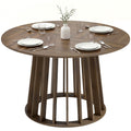 120 cm Round Dining Table for 4–6 People with Slatted Heavy-Duty Pedestal Base, Light Walnut
