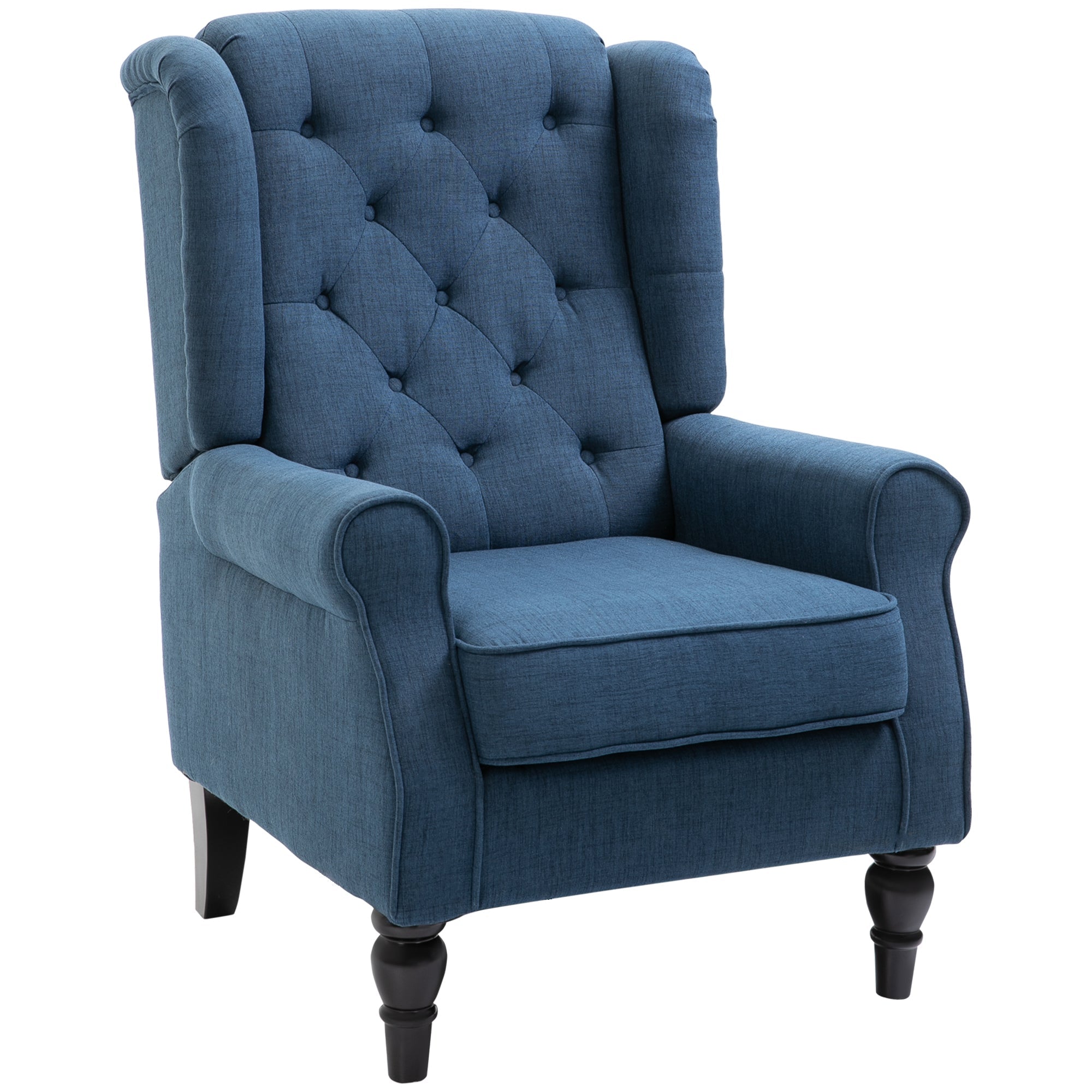 Wingback Occasional Chair, Mid-Century Armchair w/ Button-Tufted Fabric & Retro Wood Legs, Blue