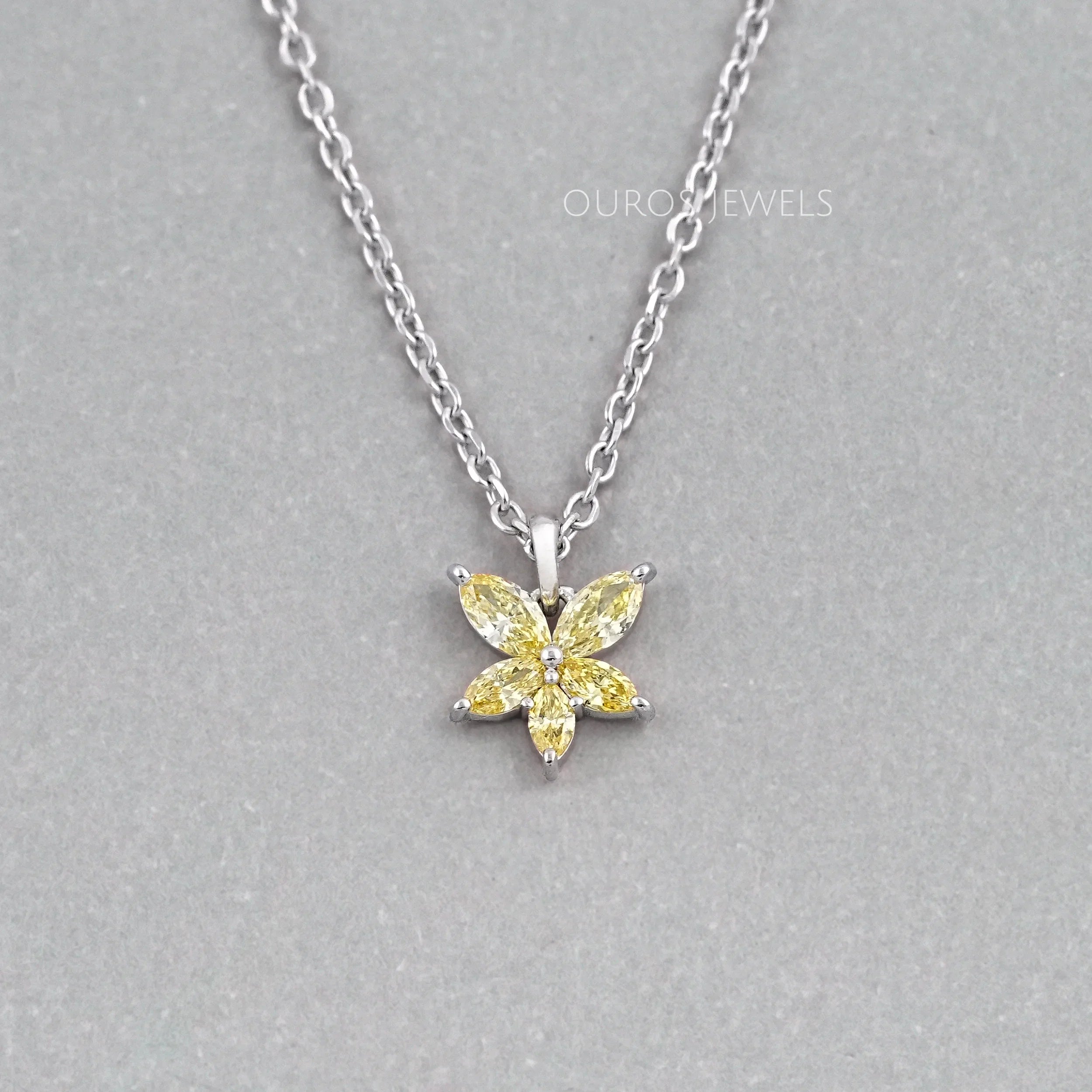 Yellow Marquise Cut Lab Grown Diamond Floral Style Pendant