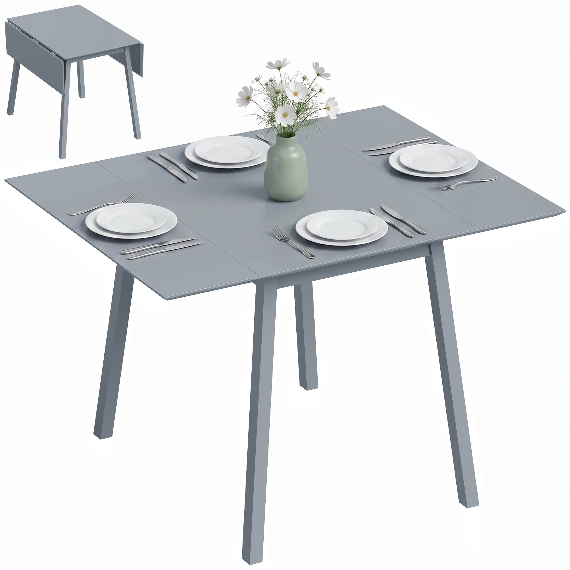 Solid Wood Folding Dining Table with Drop Leaf for Small Spaces, Fits 2–4 People, Grey