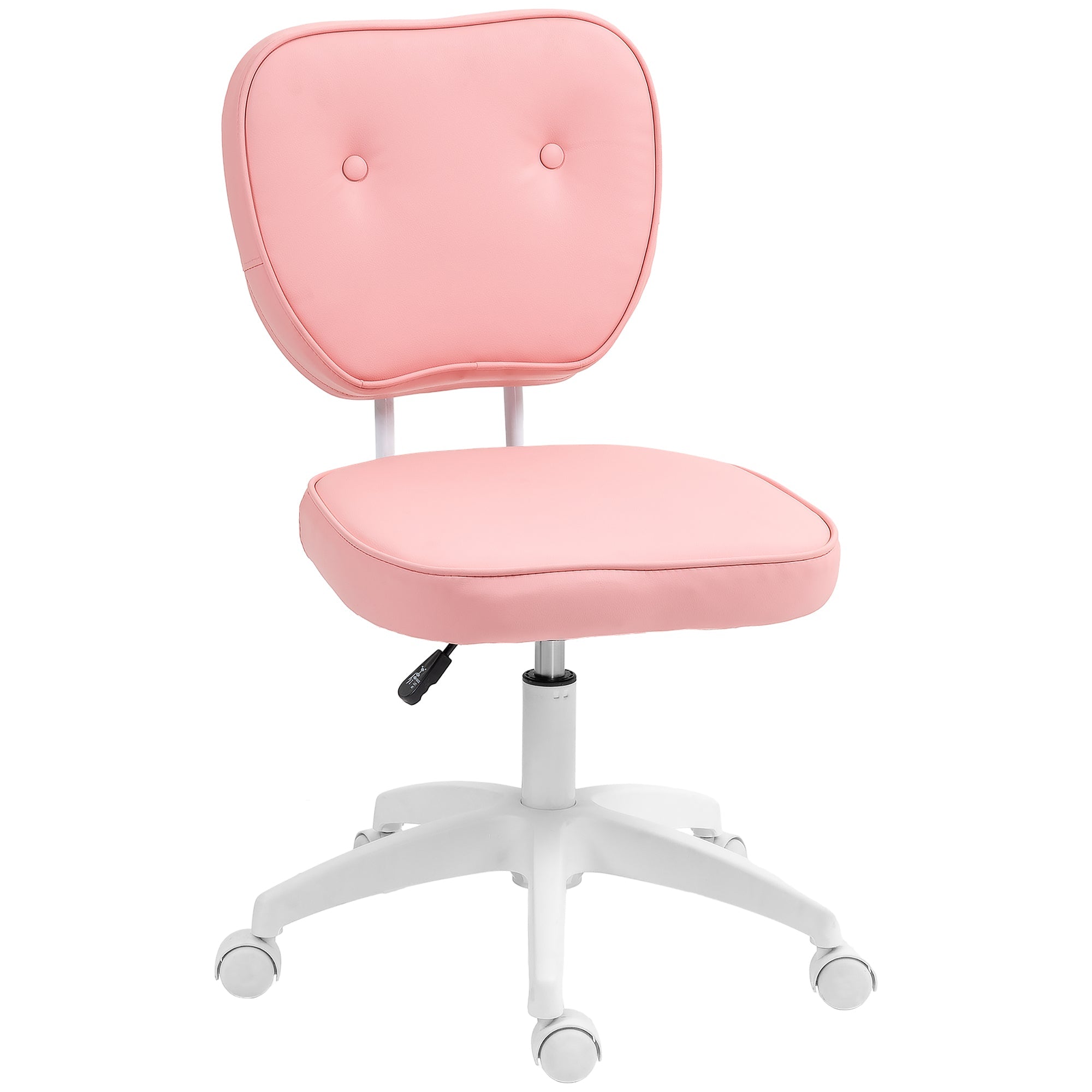 Small PU Leather Desk Chair, Vanity Chair with Wheels & Adjustable Height, Mid Back, Pink