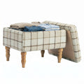 Rectangular Storage Stool with Removable Top & Hidden Compartment, Linen-Look Upholstered Footstool for Living Room or Bedroom, Brown