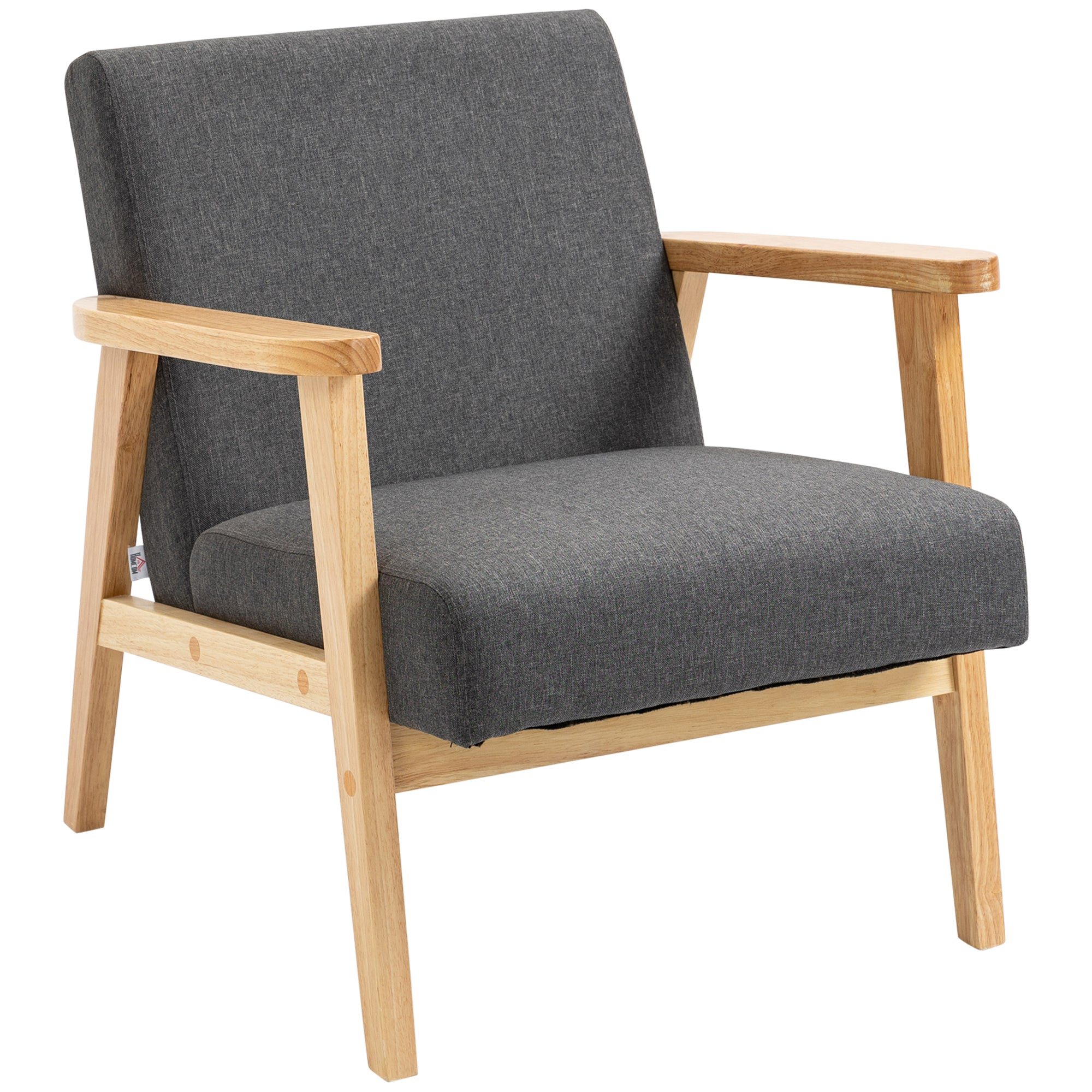 Accent Armchair, Single Lounge Chair with Rubber Wood Legs and Padded Seat, Dark Grey