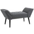 Tufted End of Bed Bench with Arms and Nailhead Trim, Linen Fabric Bedroom Bench, Dark Grey
