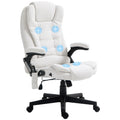 6 Point Vibrating Massage Office Chair, High Back Executive Chair with Reclining Back, White