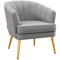 Velvet Accent Chair with Gold Metal Legs & Thick Padding, Grey