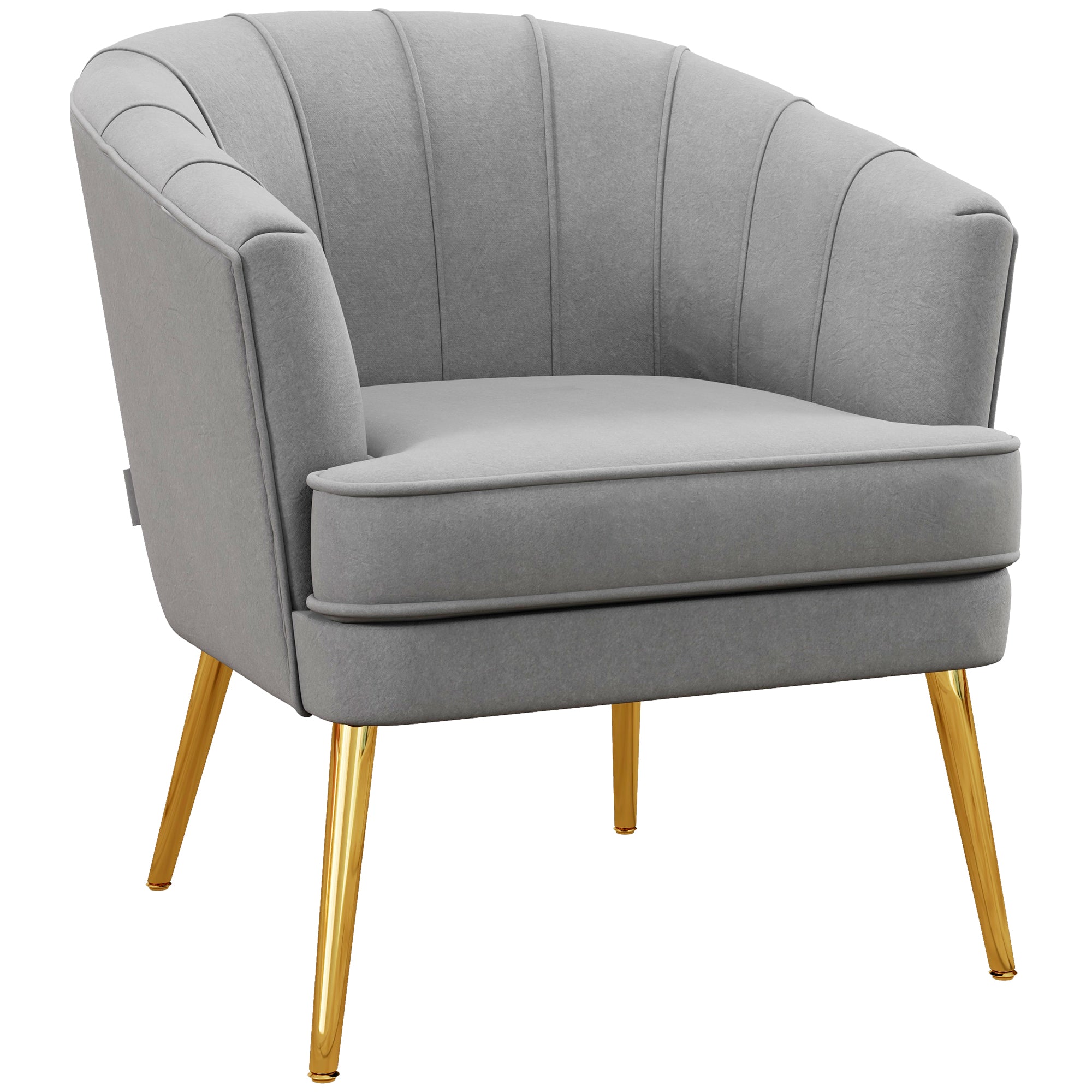Velvet Accent Chair with Gold Metal Legs & Thick Padding, Grey
