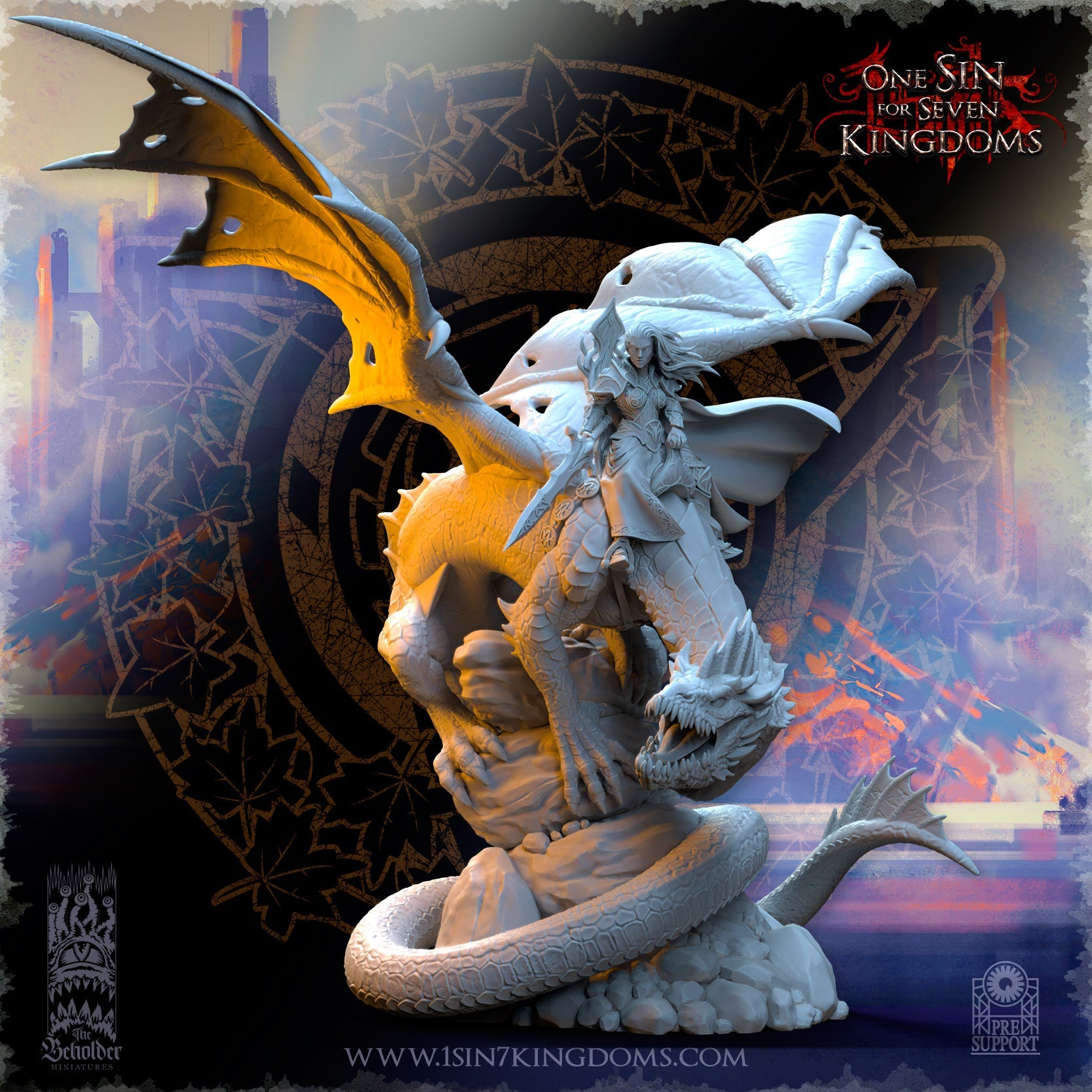 Ynariel, Elves Princess on Dragon, The Beholder Miniatures