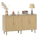 4 Doors Large Capacity 62" Solace Sideboard, Boho Buffet with 2 Cabinets, Natural
