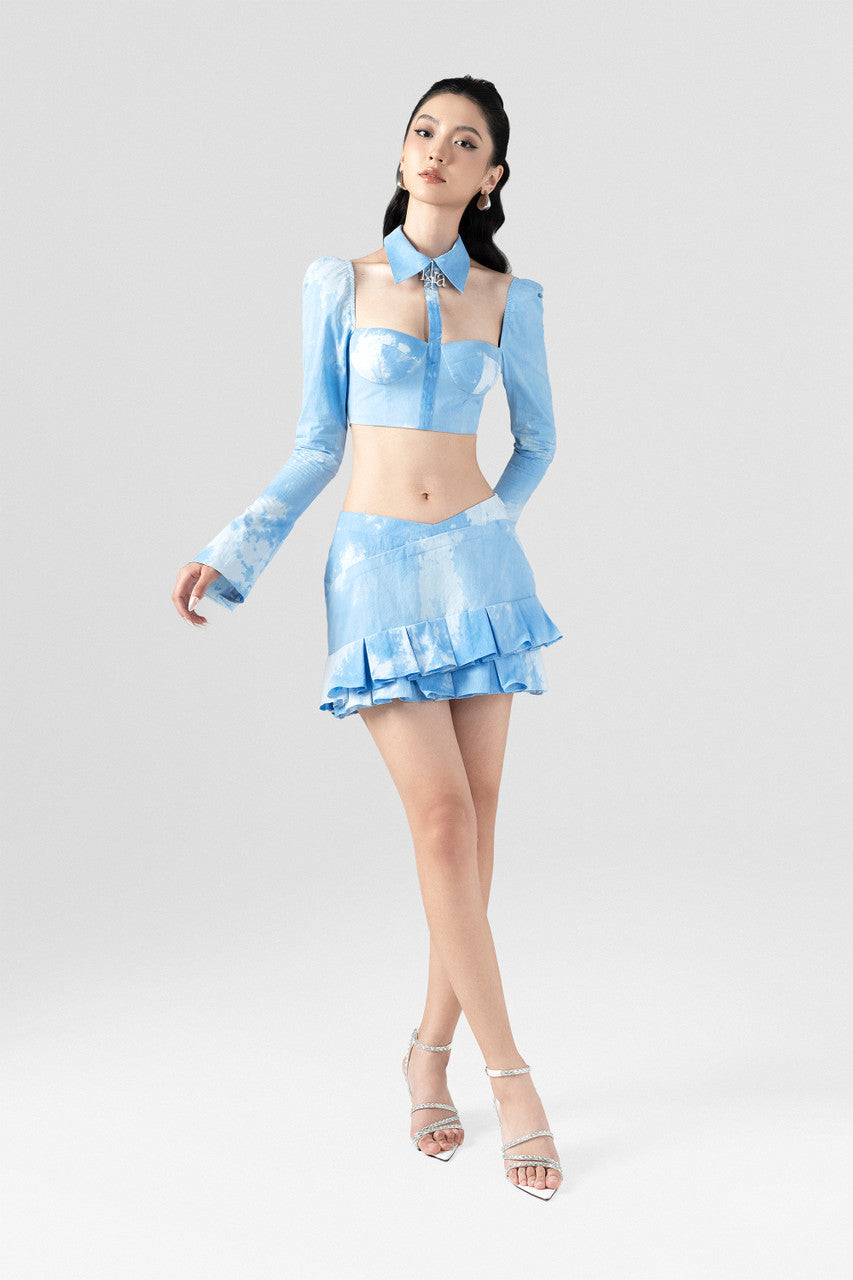 Femme Youthful Cut-Out Top and Mini Skirt Set