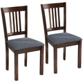 Set of 2 Modern Upholstered Dining Chairs with Linen Fabric and Rubberwood Legs in Gray