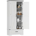 72" Farmhouse Kitchen Pantry Cabinet with Adjustable Shelves & Drawer, Distressed White