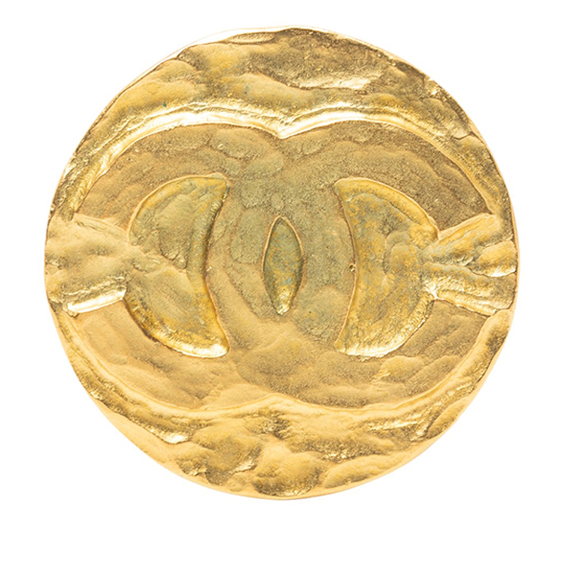 Gold Plated Round CC Logo Brooch