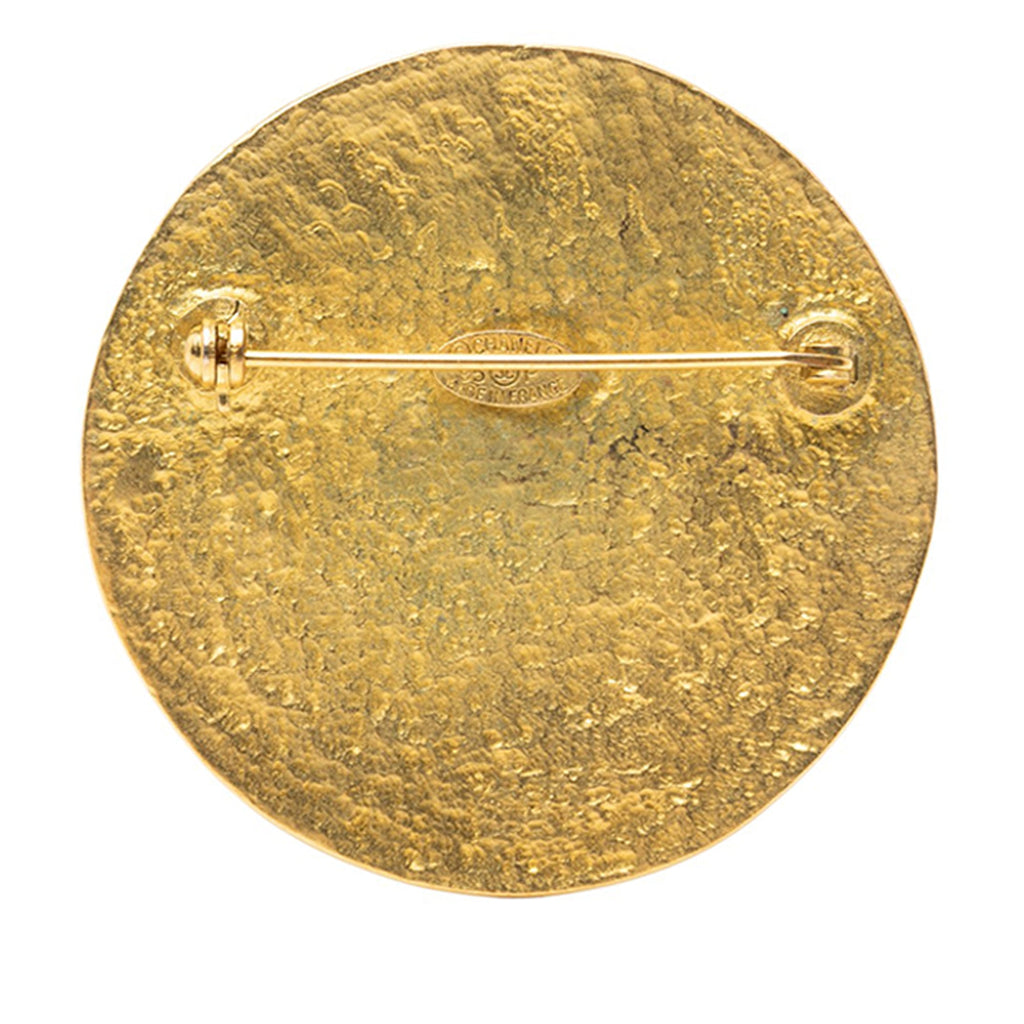 Gold Plated Round CC Logo Brooch