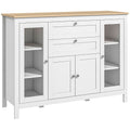 Sideboard Buffet with 2 Drawers 3 Storage Cabinets & Glass Doors,Oak White