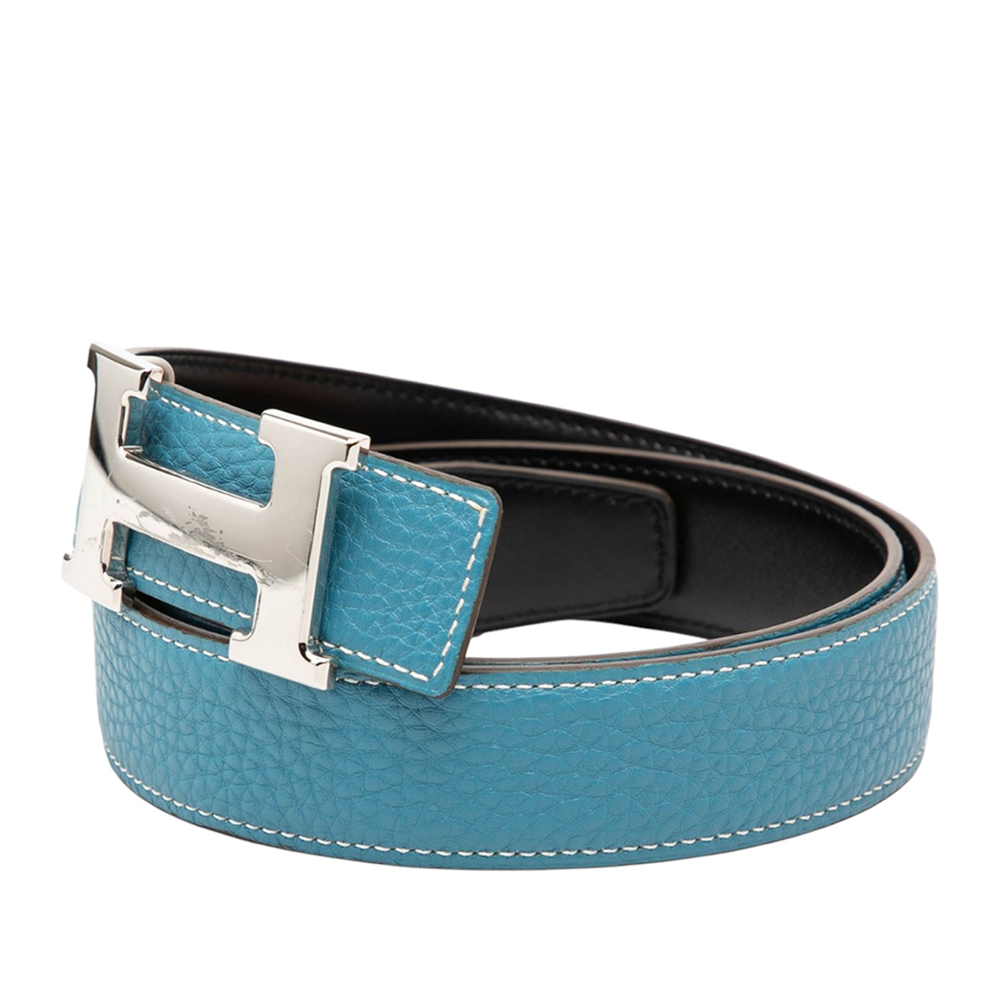Togo and Box Calf Constance H Reversible Belt