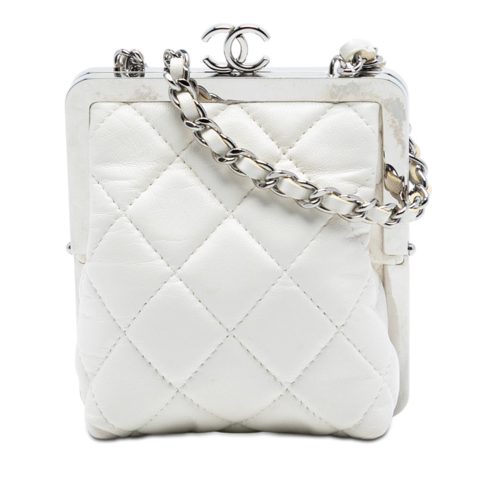 Lambskin and Acrylic Kiss Clutch with Chain