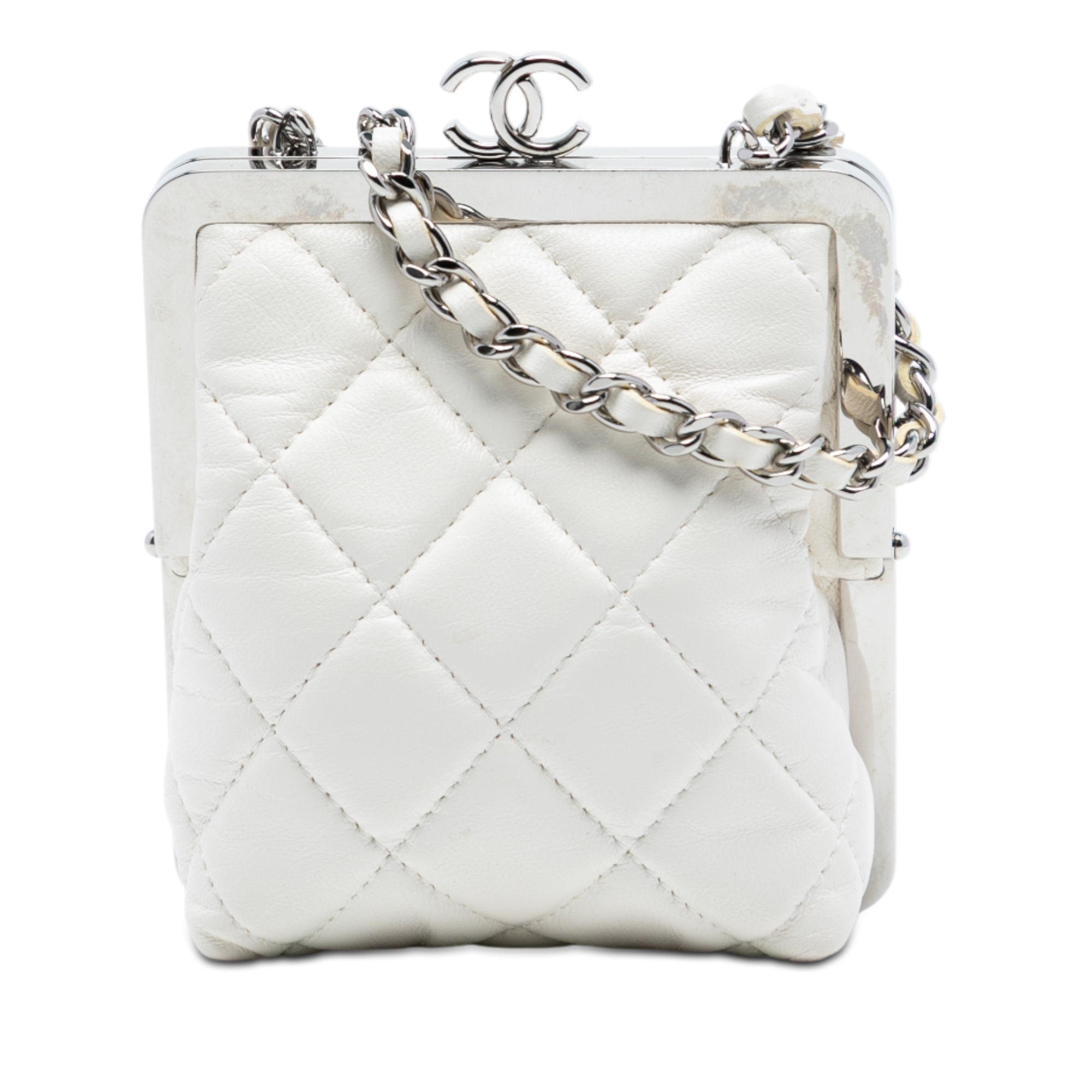 Lambskin and Acrylic Kiss Clutch with Chain