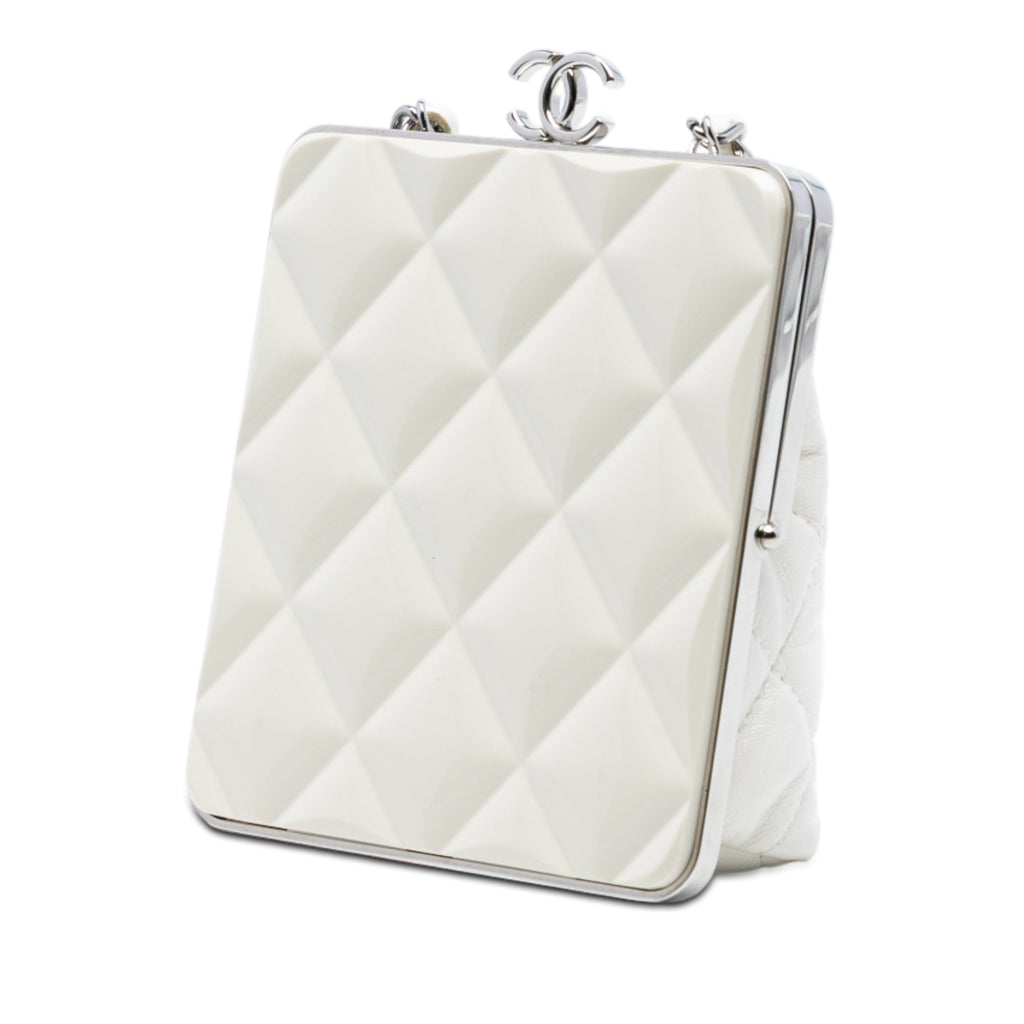 Lambskin and Acrylic Kiss Clutch with Chain