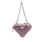 Mini Crystal Embellished Satin and Leather Triangle Pouch