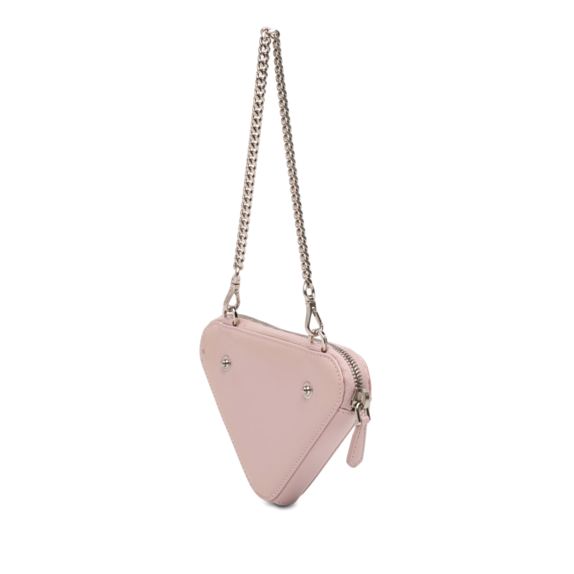Mini Crystal Embellished Satin and Leather Triangle Pouch