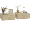 Floating Nightstands Set of 2 with Wave Drawer, Wall Mounted Oak Bedside Tables