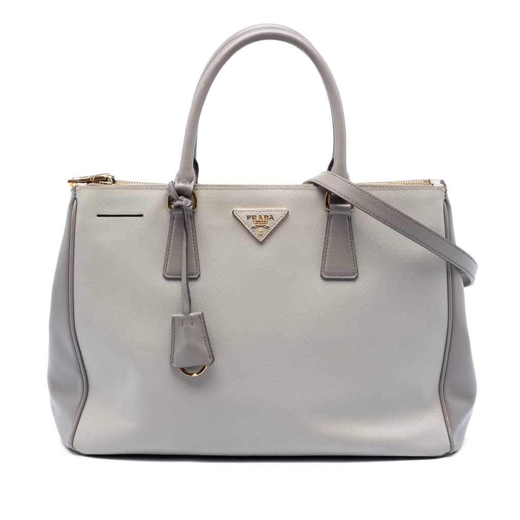 Medium Bicolor Saffiano Lux Galleria Double Zip Satchel