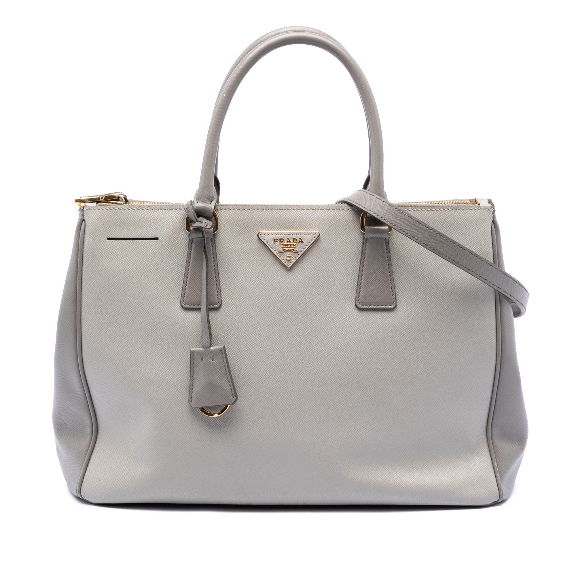 Medium Bicolor Saffiano Lux Galleria Double Zip Satchel