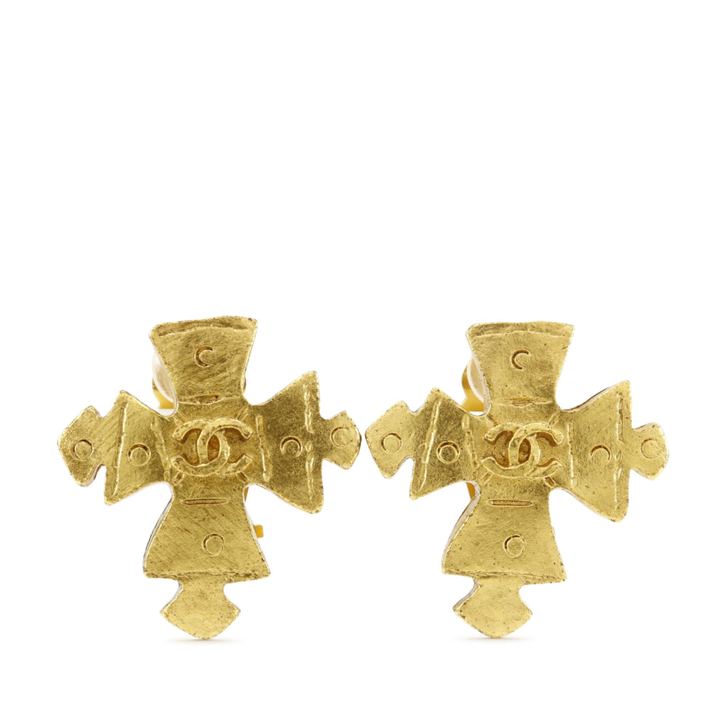 CC Gold Plated Cross Clip On Earrings