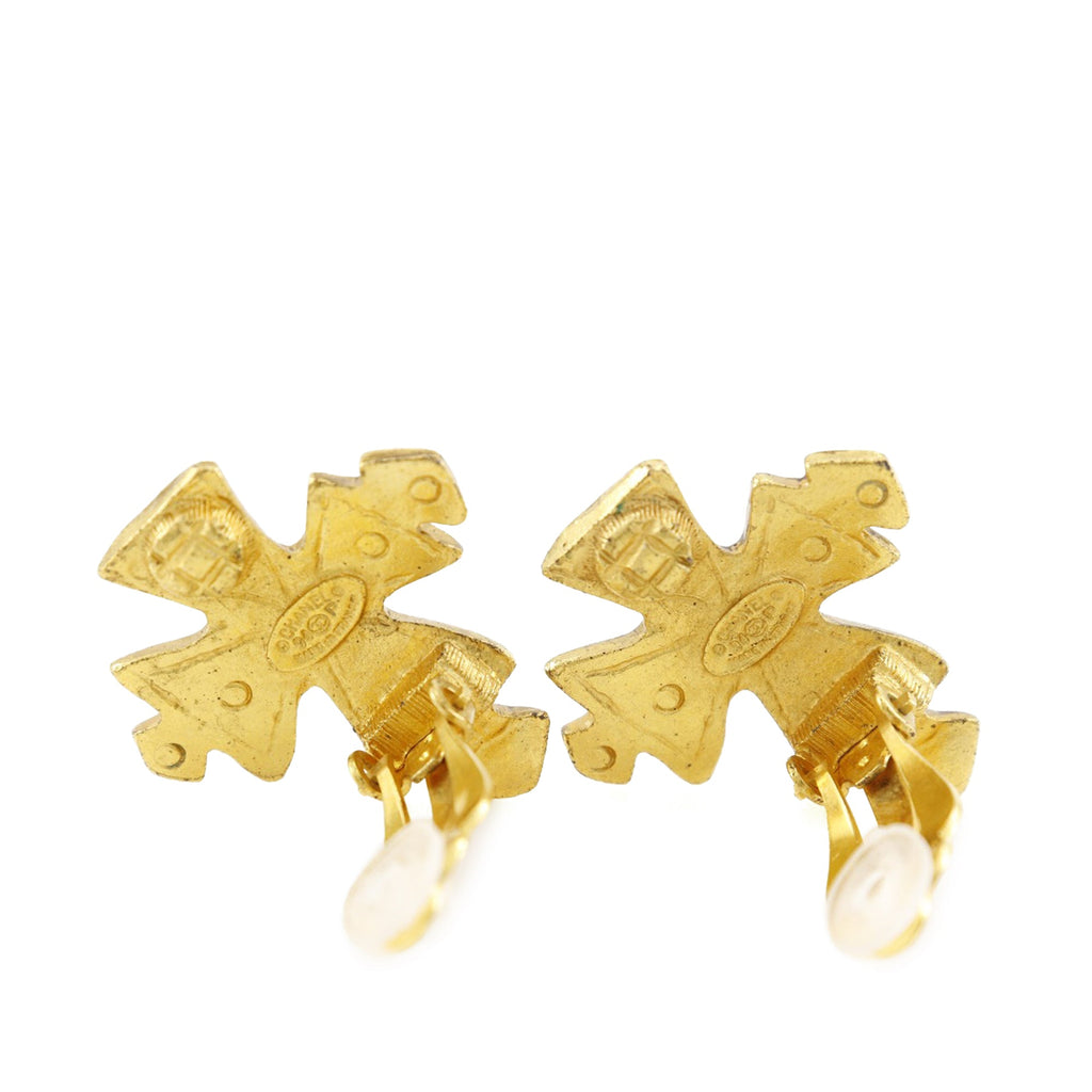 CC Gold Plated Cross Clip On Earrings