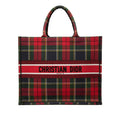 Large Embroidered Canvas Tartan Check Book Tote