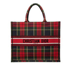 Large Embroidered Canvas Tartan Check Book Tote