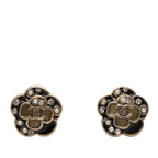 CC Brass Enamel Faux Pearl and Strass Flower Earrings