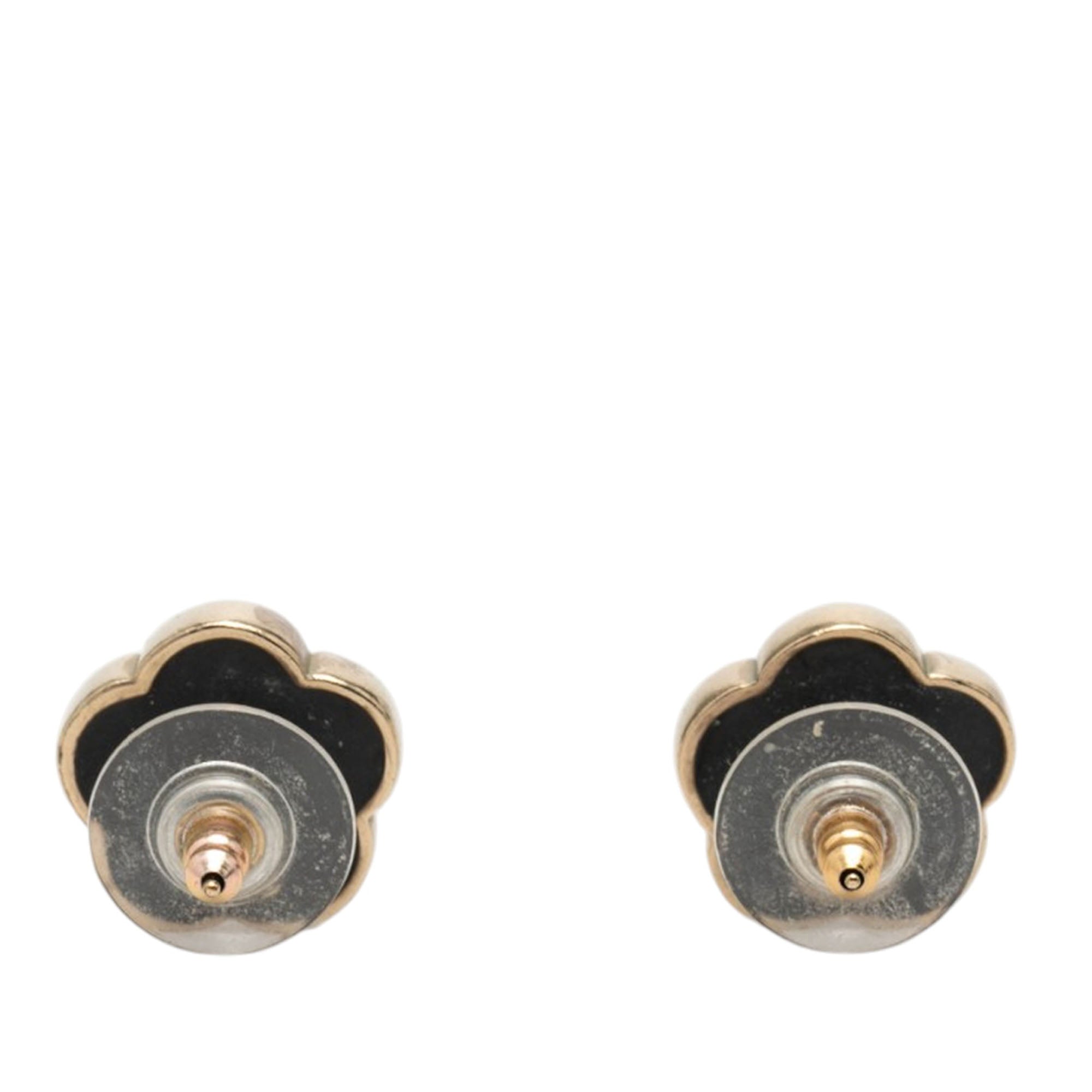 CC Brass Enamel Faux Pearl and Strass Flower Earrings