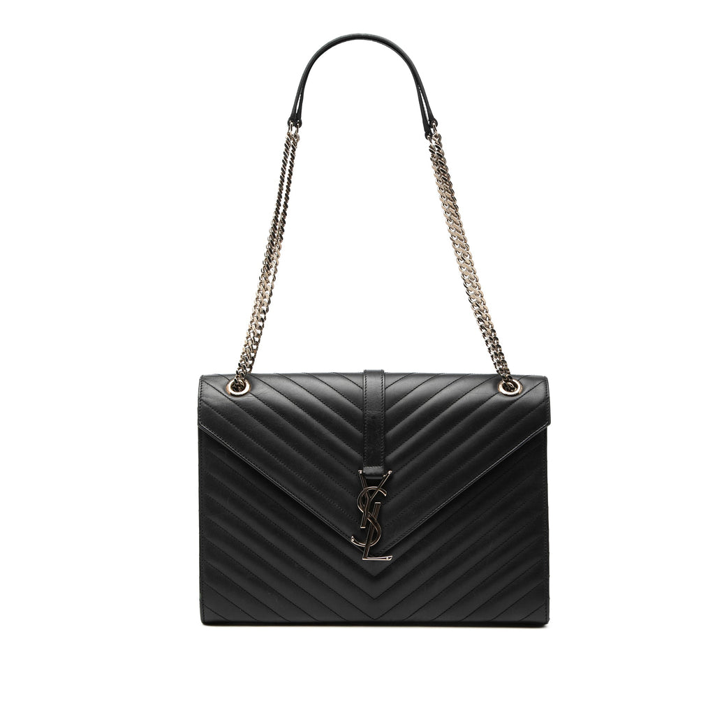Large Calfskin Chevron Monogram Envelope Bag