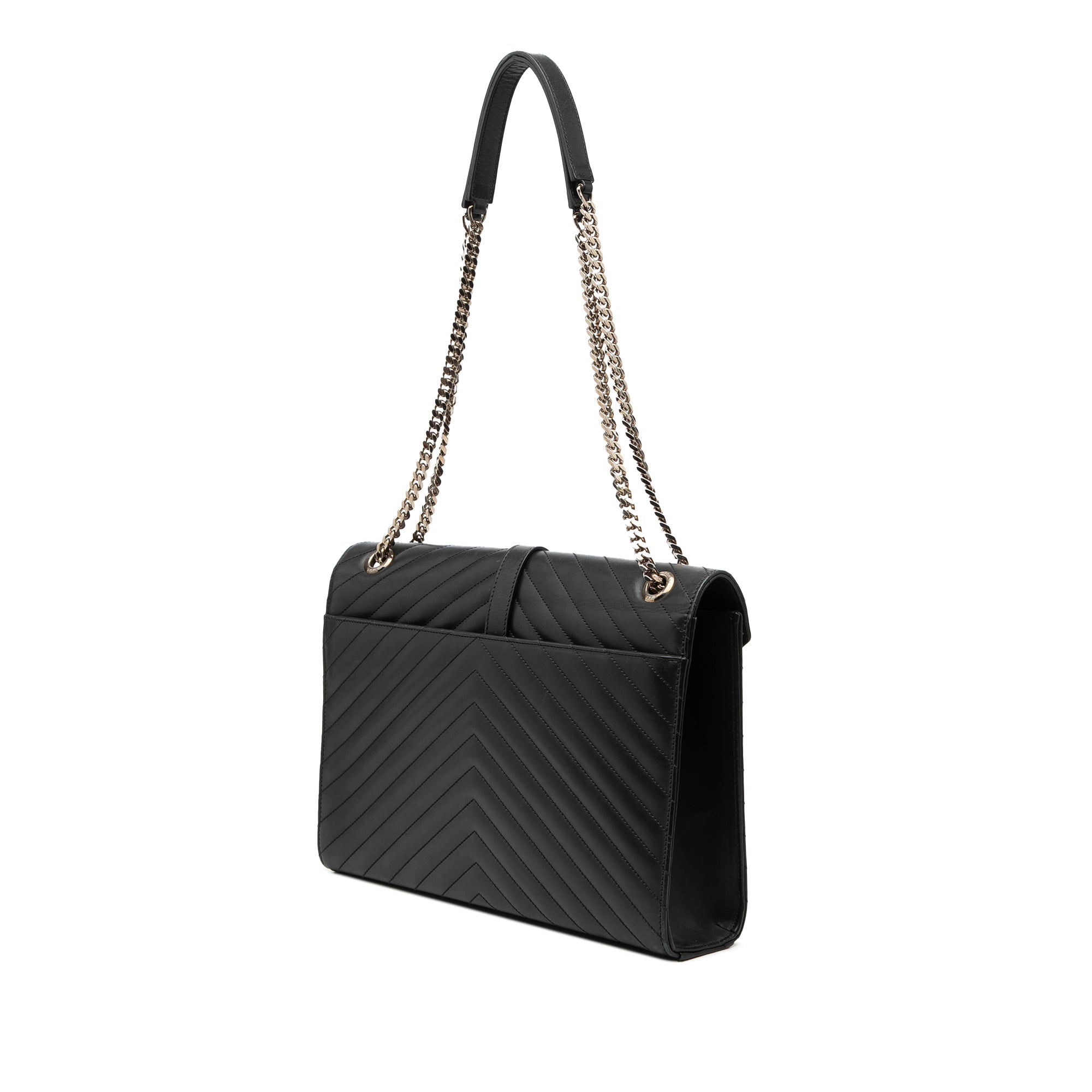 Large Calfskin Chevron Monogram Envelope Bag