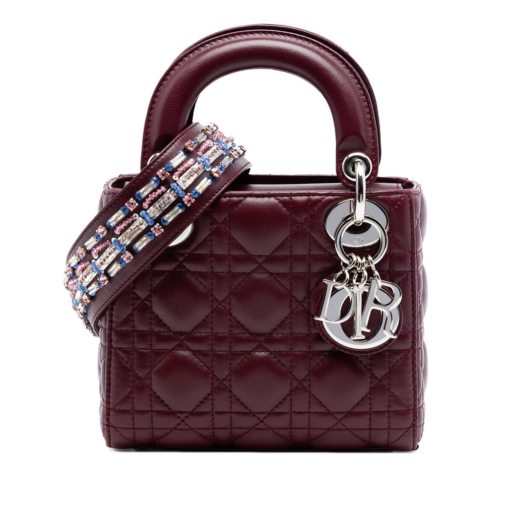 Mini Lambskin Cannage Crystal Strap Lady Dior