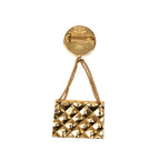 CC Gold Plated Quilted Flap Bag Medallion Brooch