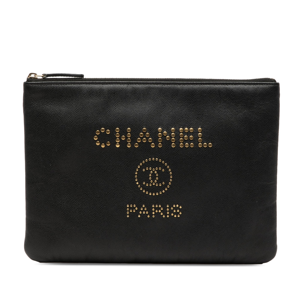 Medium Caviar Deauville Studded O Case Clutch