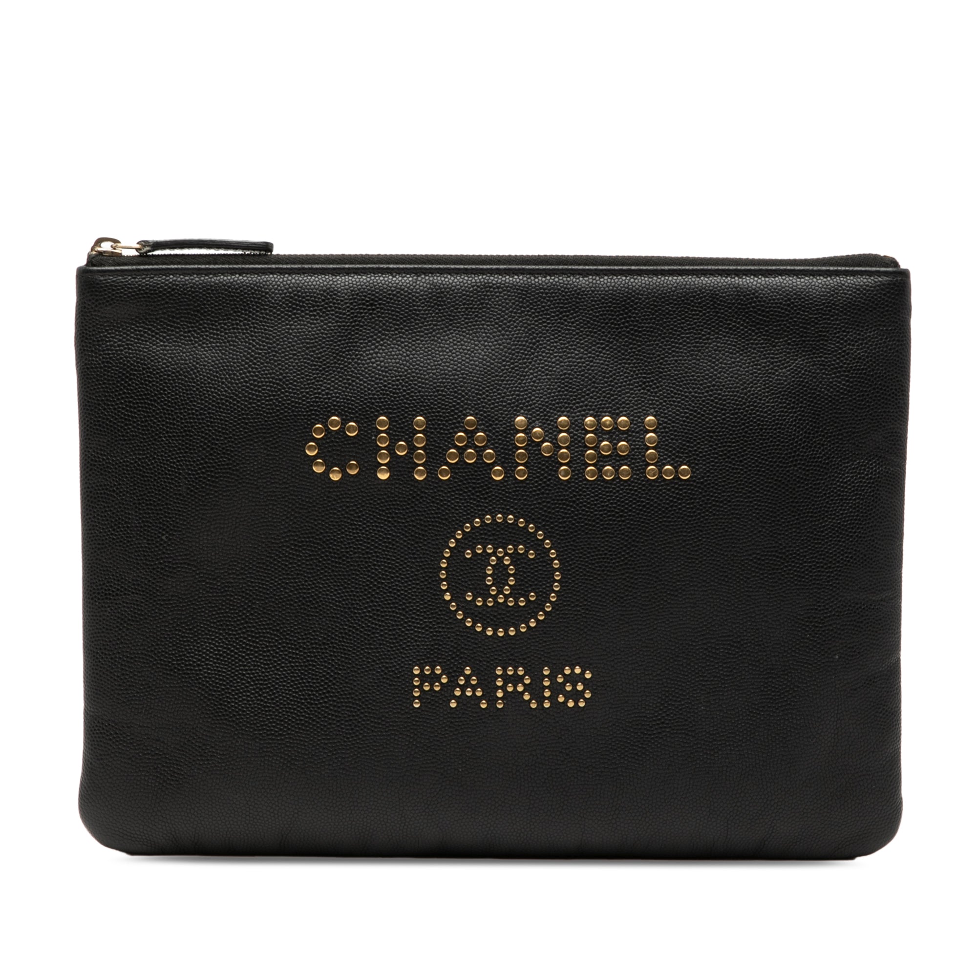Medium Caviar Deauville Studded O Case Clutch