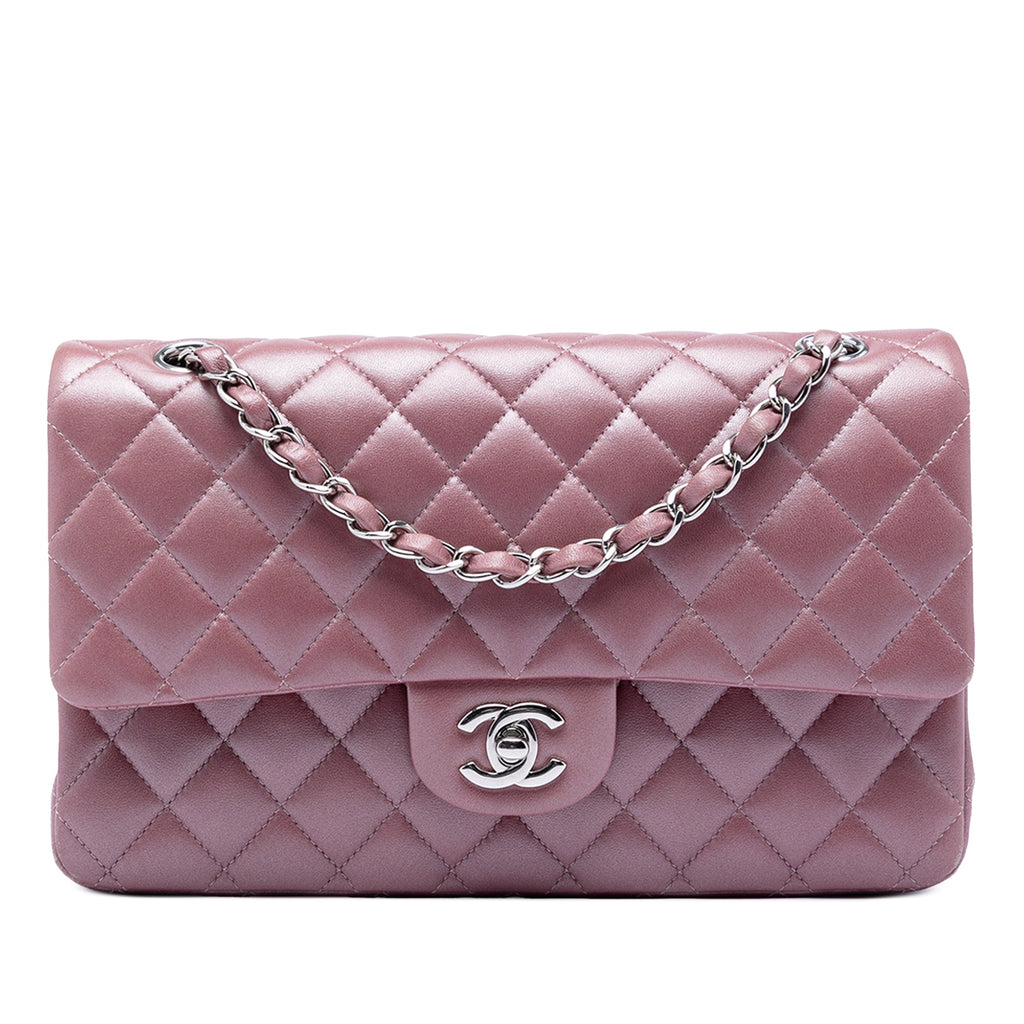 Medium Metallic Classic Lambskin Double Flap