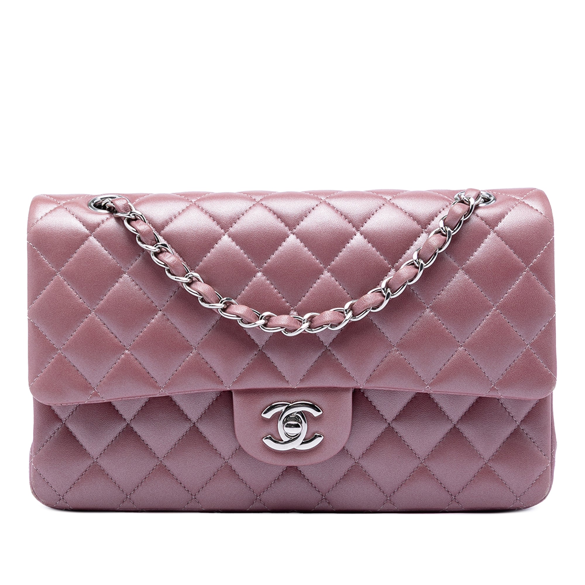 Medium Metallic Classic Lambskin Double Flap