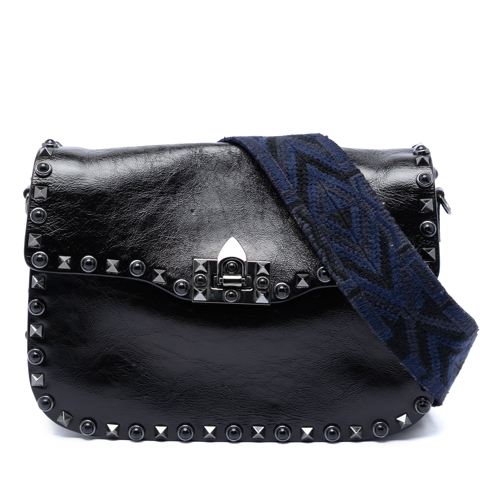 Medium Craquele Calfskin Guitar Strap Rockstud Rolling Flap Crossbody