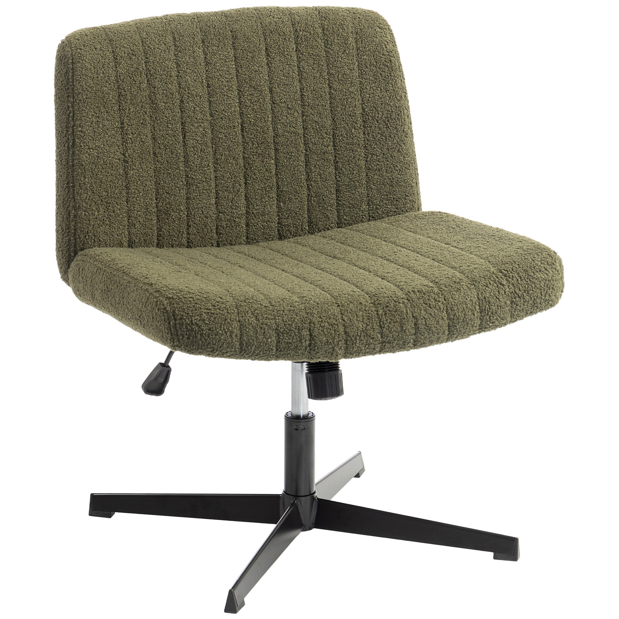 Teddy Fleece Criss Cross Legged Desk Chair with Wide Seat, Rock Function & Height Adjustment, Green