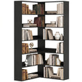 7-Tier Corner Bookshelf with Anti-Slip Guard, 90 x 90 x 180 cm Black Wood