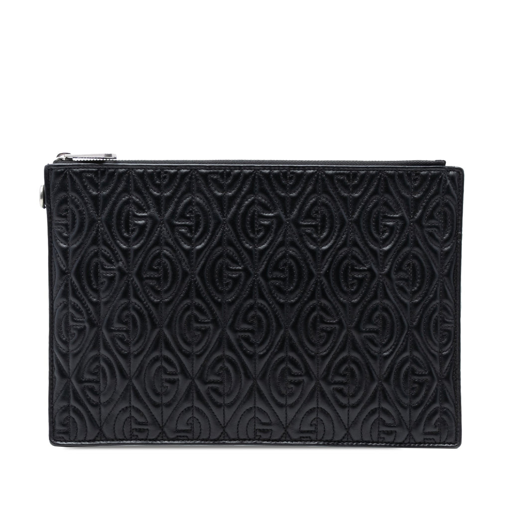 Quilted Leather G Rhombus Zip Clutch