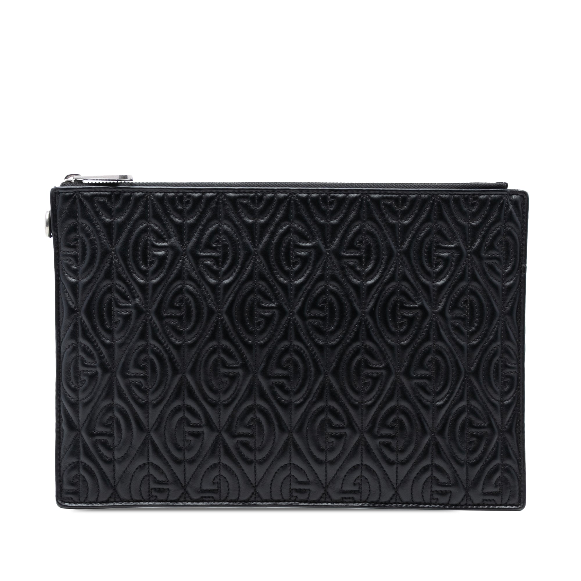 Quilted Leather G Rhombus Zip Clutch