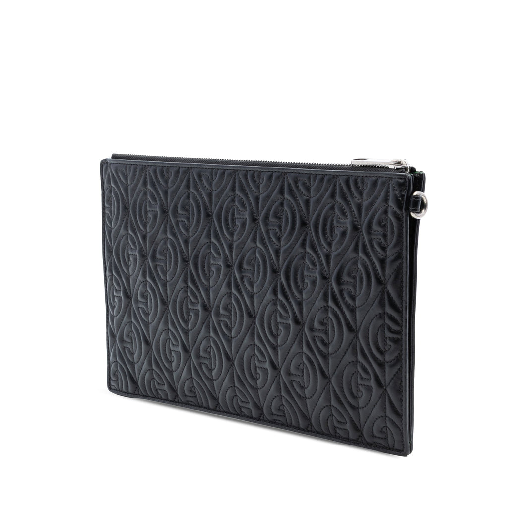 Quilted Leather G Rhombus Zip Clutch
