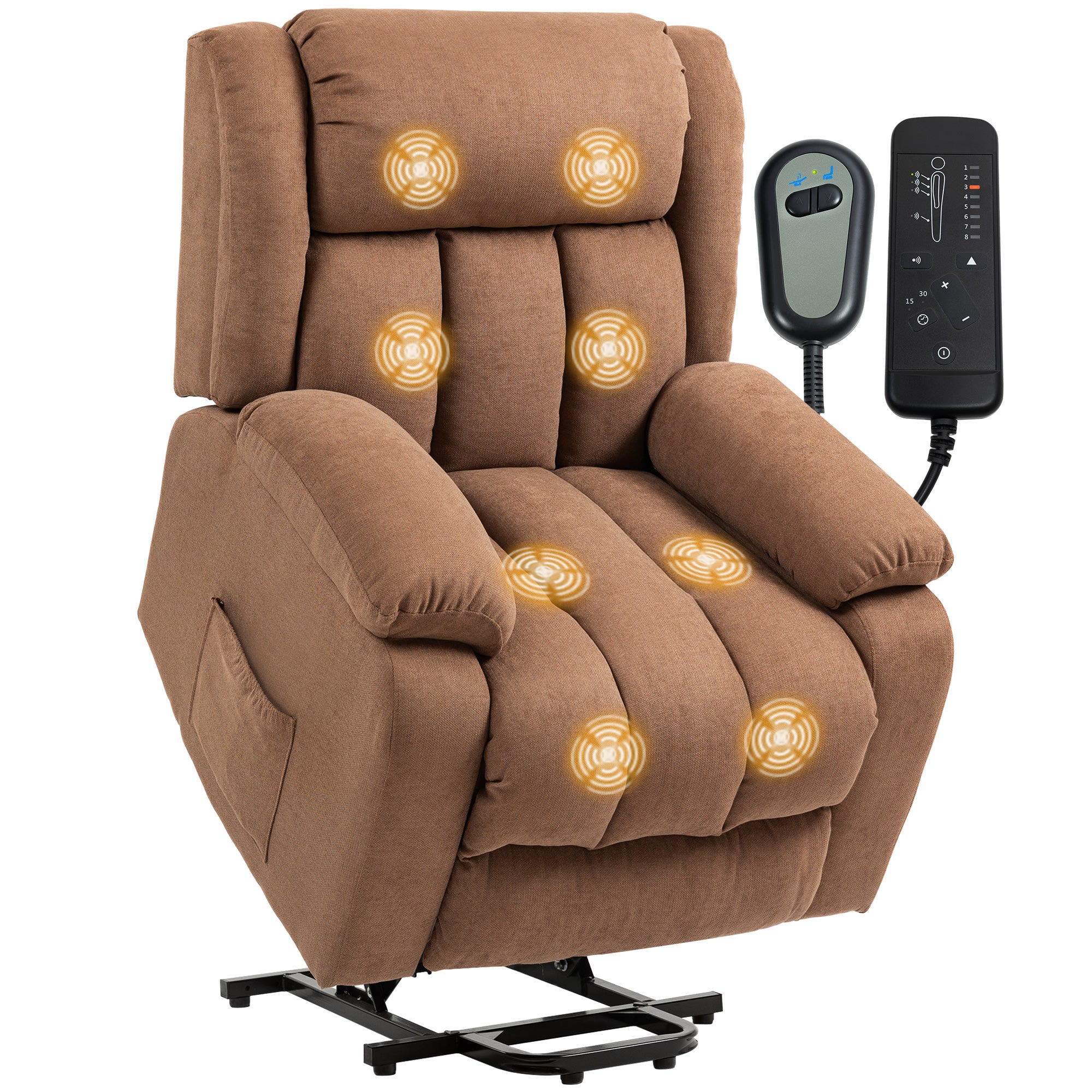 Power Lift Recliner Chair with 8 Vibration Massage, Linen Overstuffed Lift Chair for Elderly, Brown